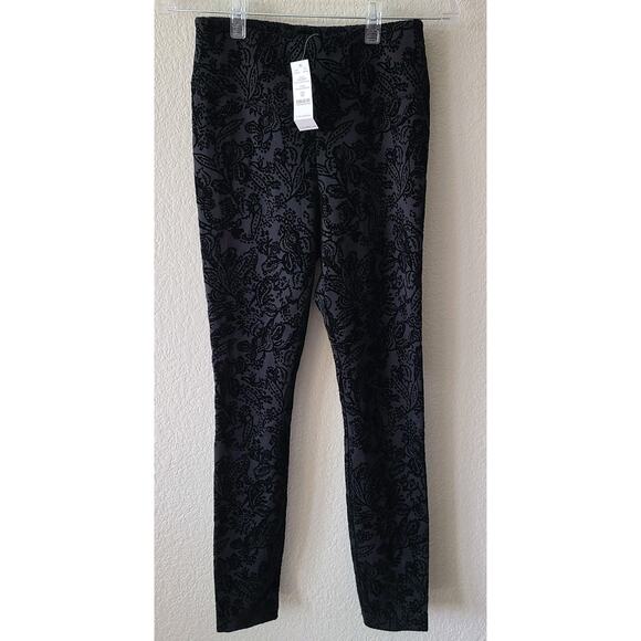 Goth Burnout Floral Velvet Leggings Sz 6 Petite Black Grunge NEW WHBM Runway - Picture 1 of 12
